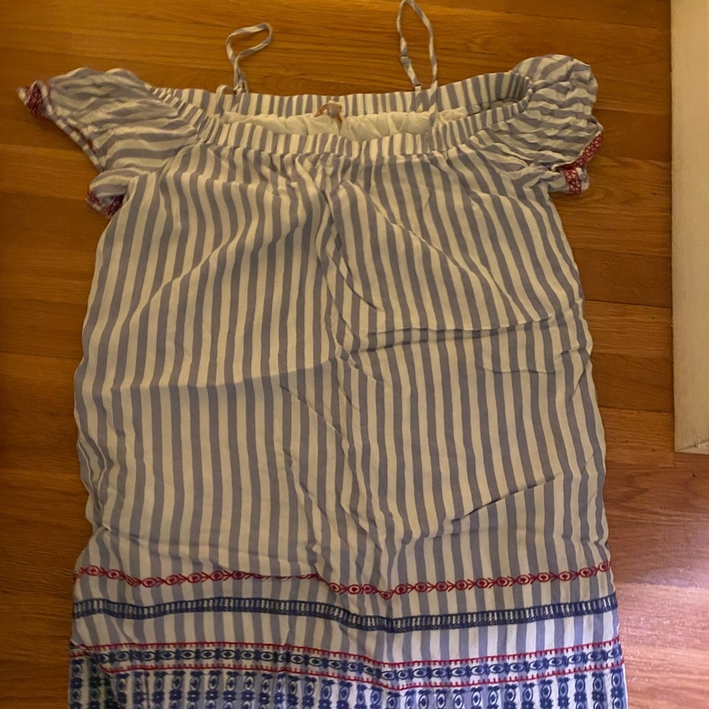 Stitch detailed blue and white linen sundress